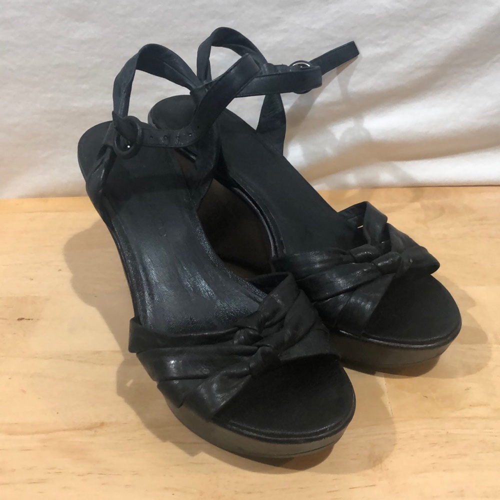 Black leather platform  wedges